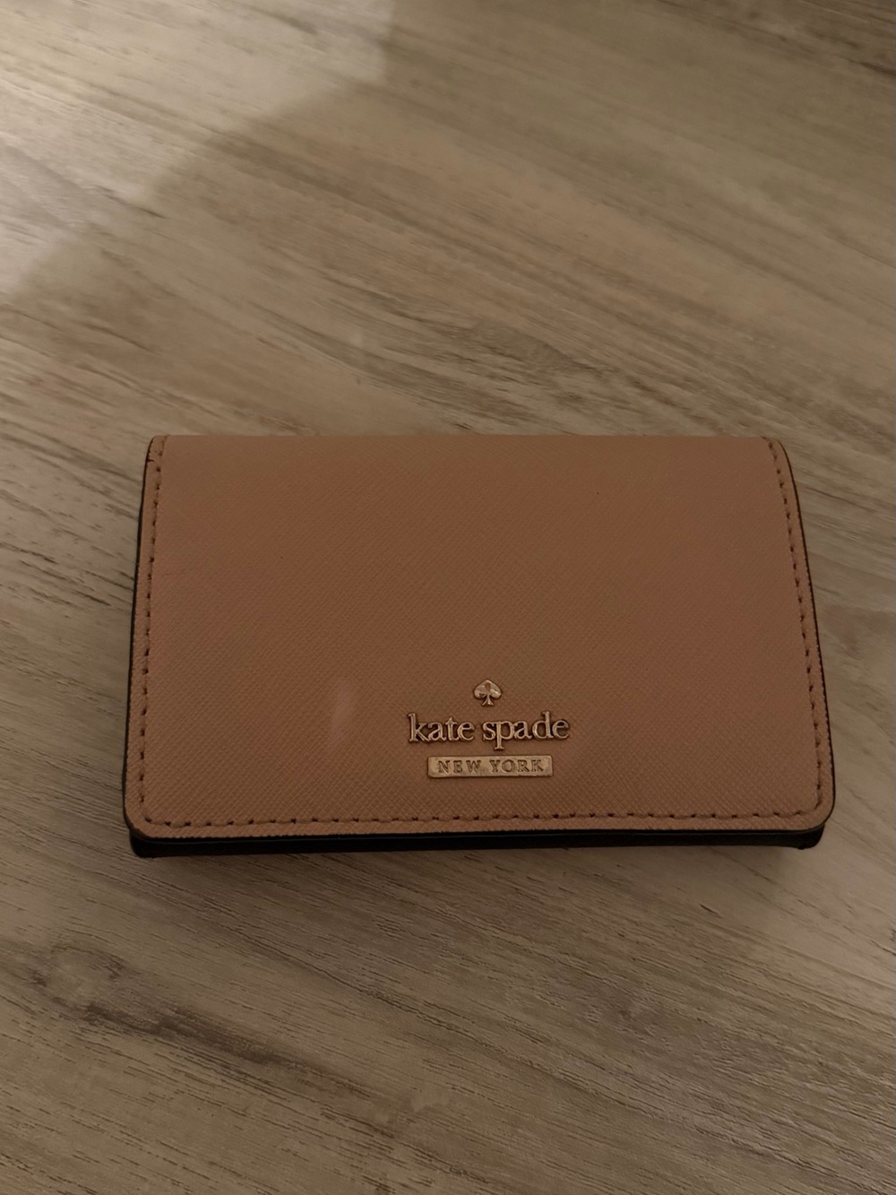 kate spade Pink-Tan Leather Card & Key Holder with Gold Logo